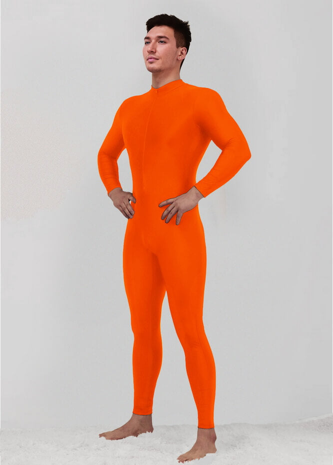 Mens Zip Front Spandex Long Sleeve Unitard