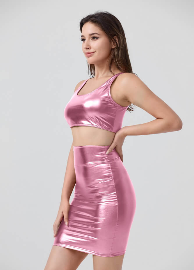 Shiny Metallic Tops & Pencil Skirt Set