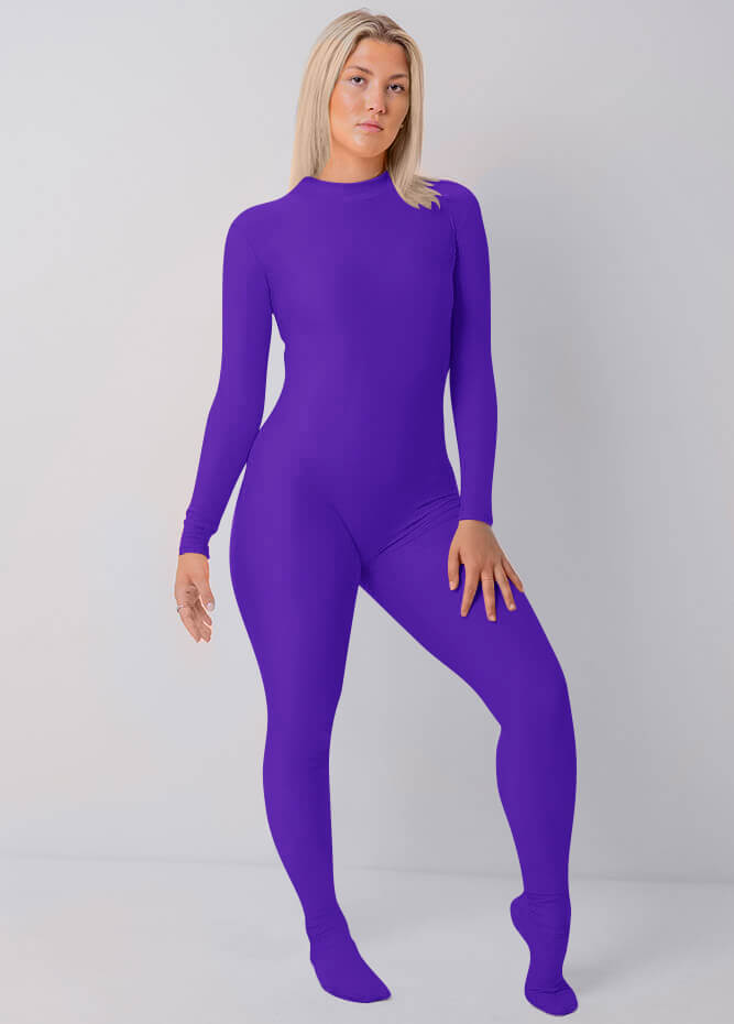 Speerise Womens Full Bodysuit One Piece Footed Unitard Purple XL