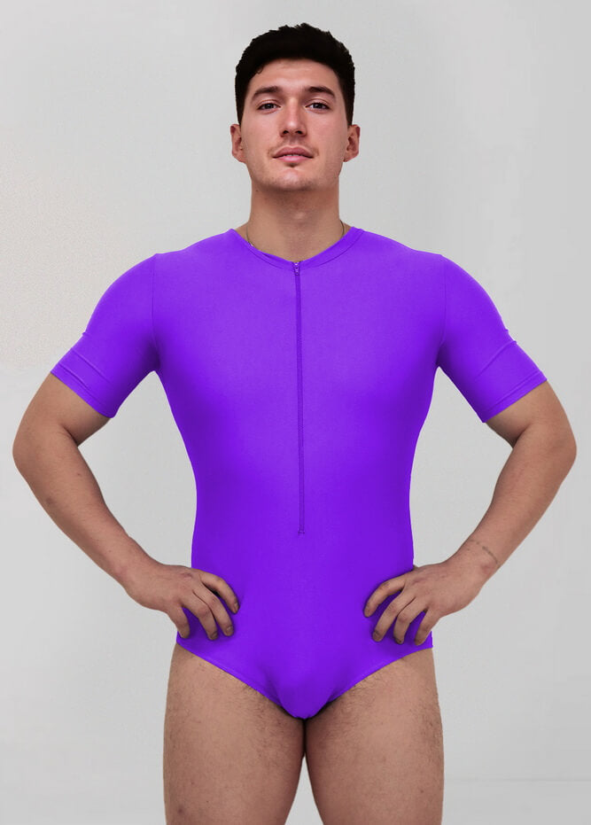 Mens Half Sleeve Zip Front Leotard