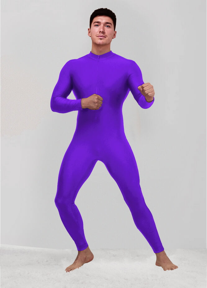 Mens Zip Front Spandex Long Sleeve Unitard