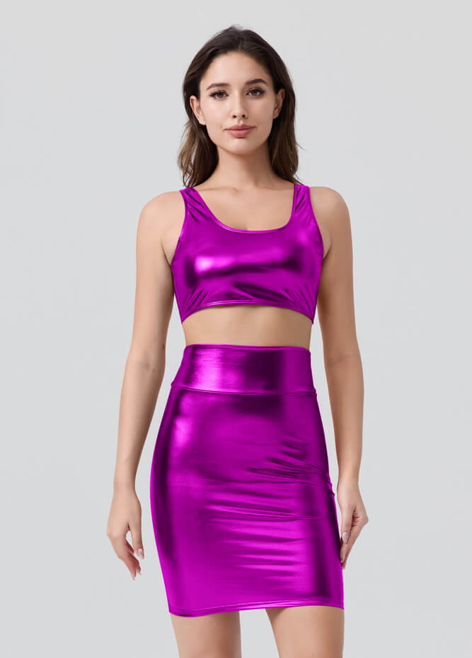 Shiny Metallic Tops & Pencil Skirt Set