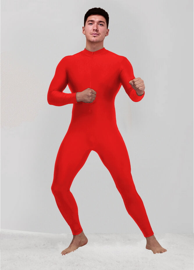 Mens Zip Front Spandex Long Sleeve Unitard