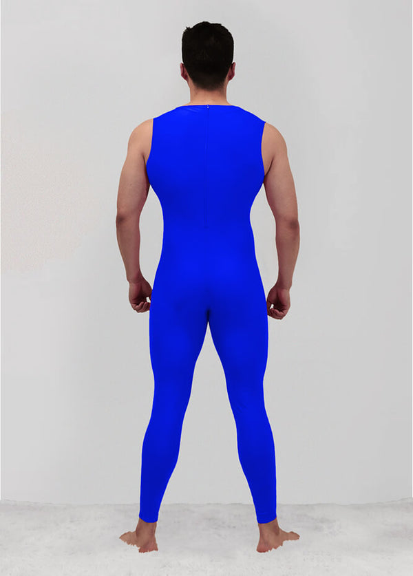 Mens Spandex Sleeveless Back Zipper Unitard