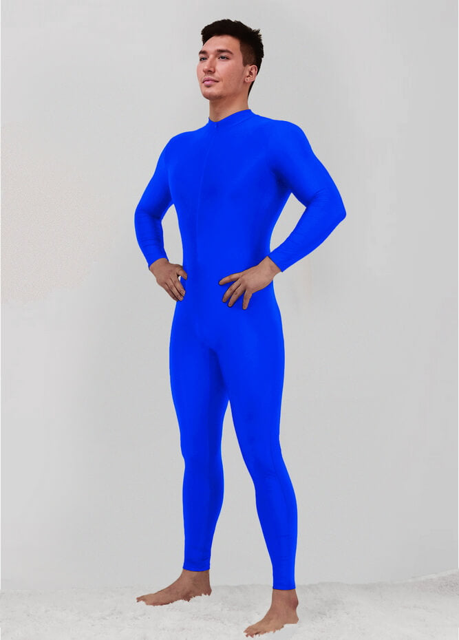 Mens Zip Front Spandex Long Sleeve Unitard