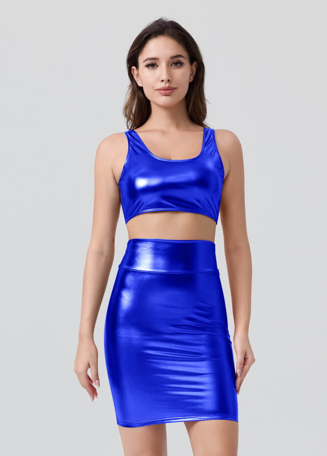 Shiny Metallic Tops & Pencil Skirt Set