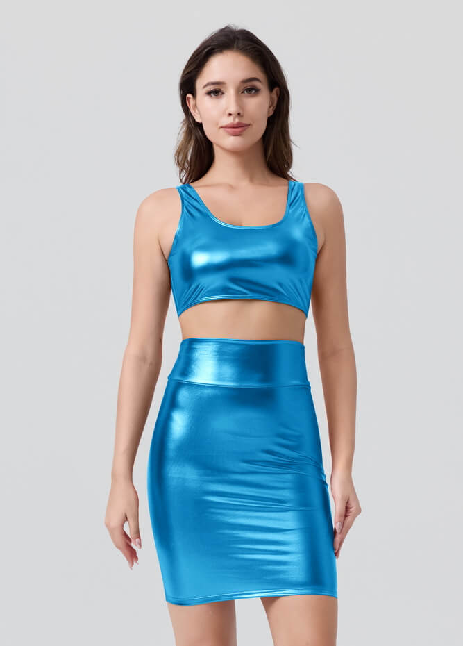 Shiny Metallic Tops & Pencil Skirt Set