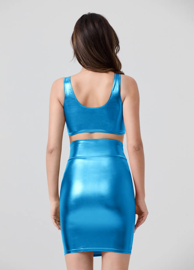 Shiny Metallic Tops & Pencil Skirt Set