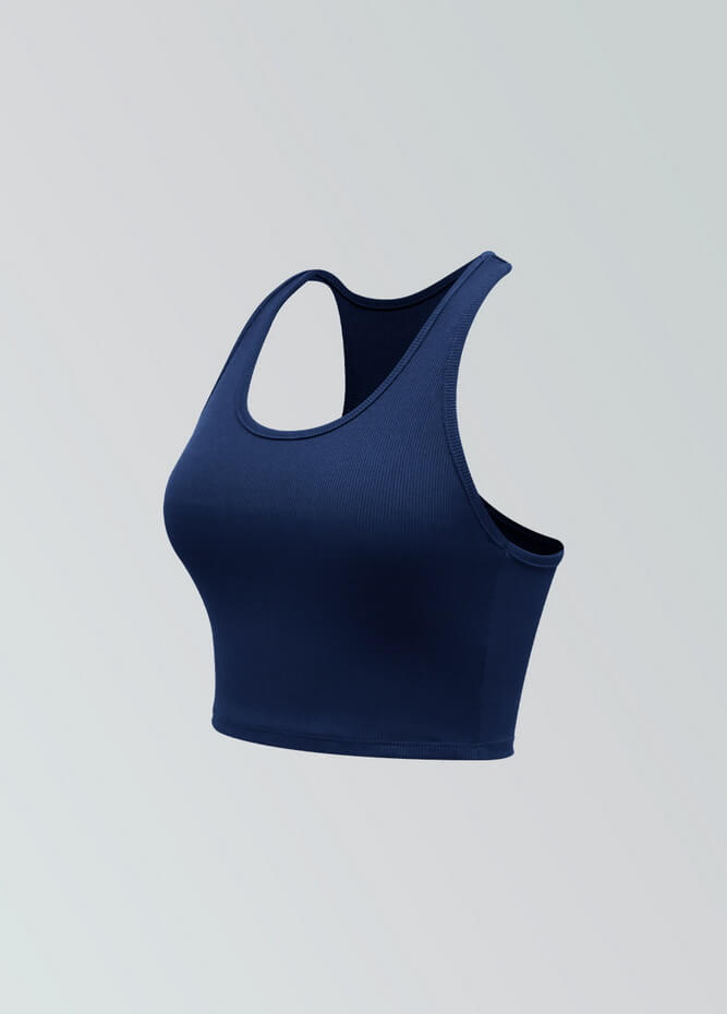 Womens Ribbed Racerback Fitness Cropped Tank Top