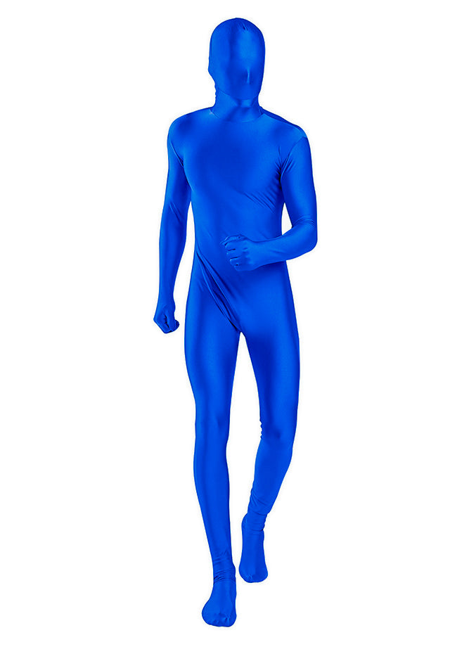 Men Tights Body Suit Costumes Back Zipper Blue Spandex Suit