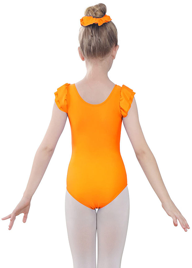 Orange Ruffle Short Sleeve Leotard