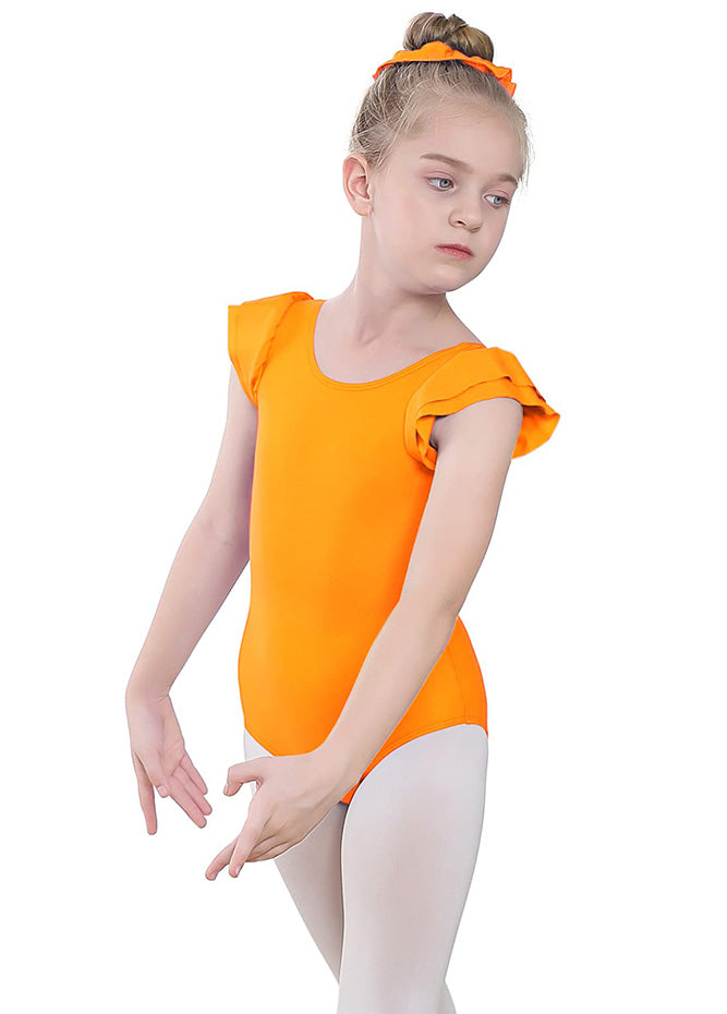 Orange Ruffle Short Sleeve Leotard