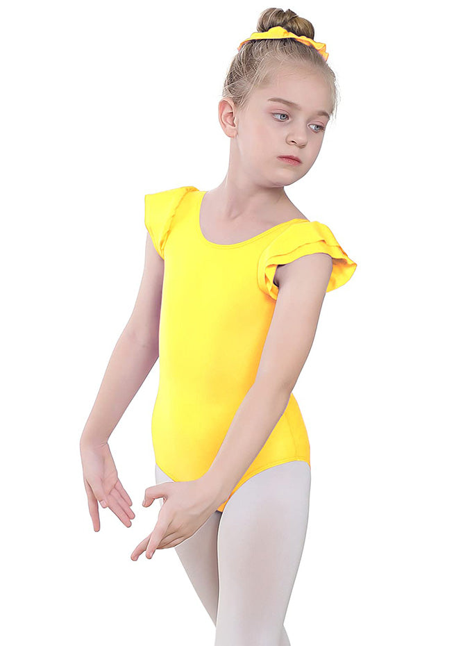 Yellow Ruffle Short Sleeve Leotard