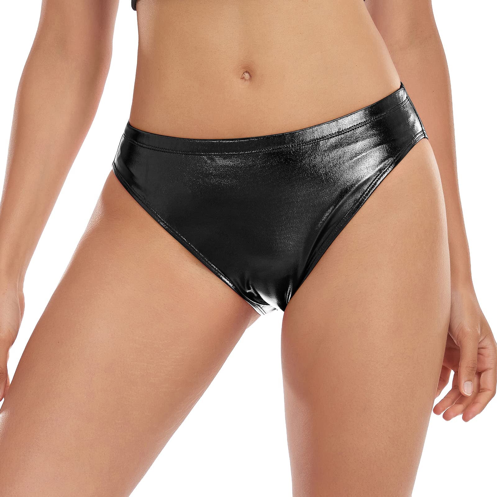 Womens Wet Look Low Rise Strappy Bikini Briefs Metallic Booty Shorts  Underwear