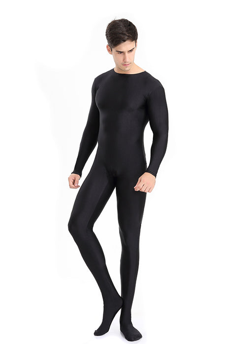 Mens Spandex Long Sleeve Unitard with Footed