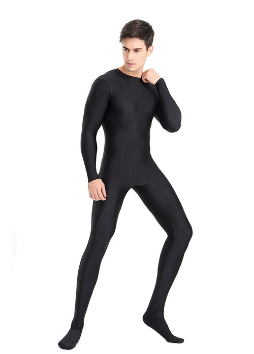 Mens Spandex Long Sleeve Unitard with Footed