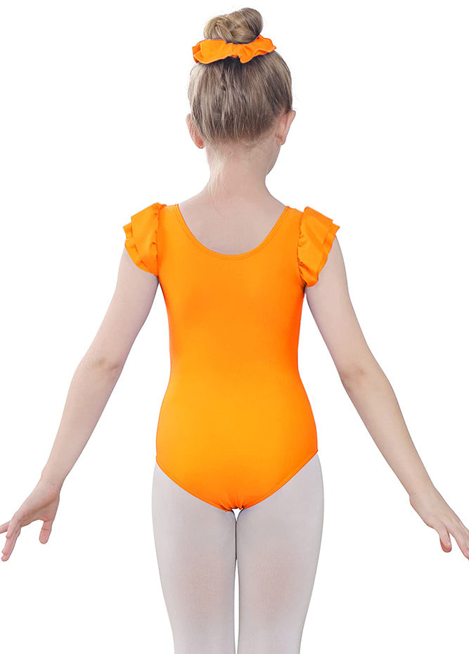 Orange Ruffle Short Sleeve Leotard