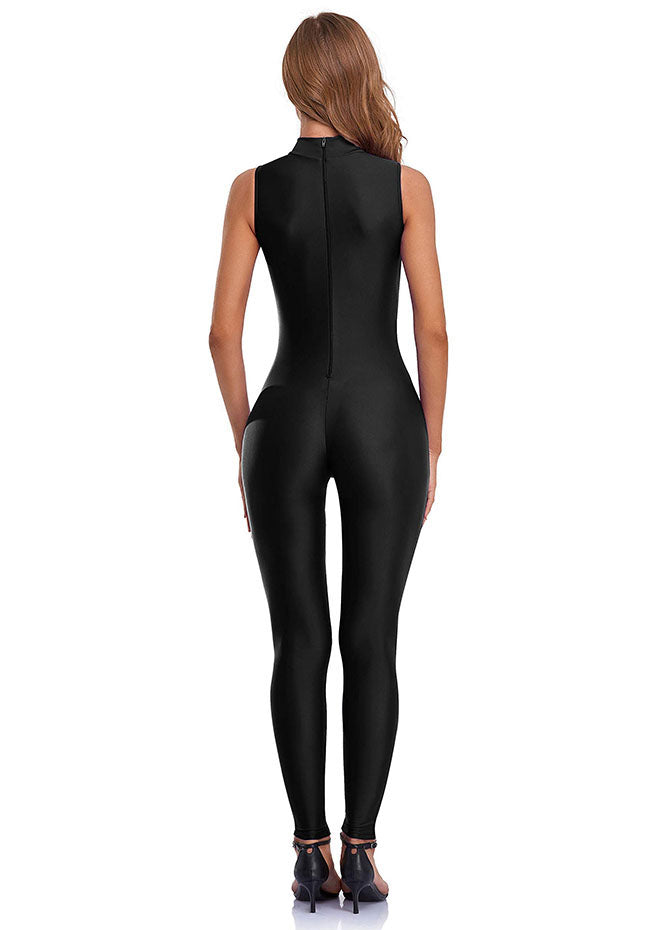 Wholesale Black Sleeveless Bodycon Unitard Jumpsuit