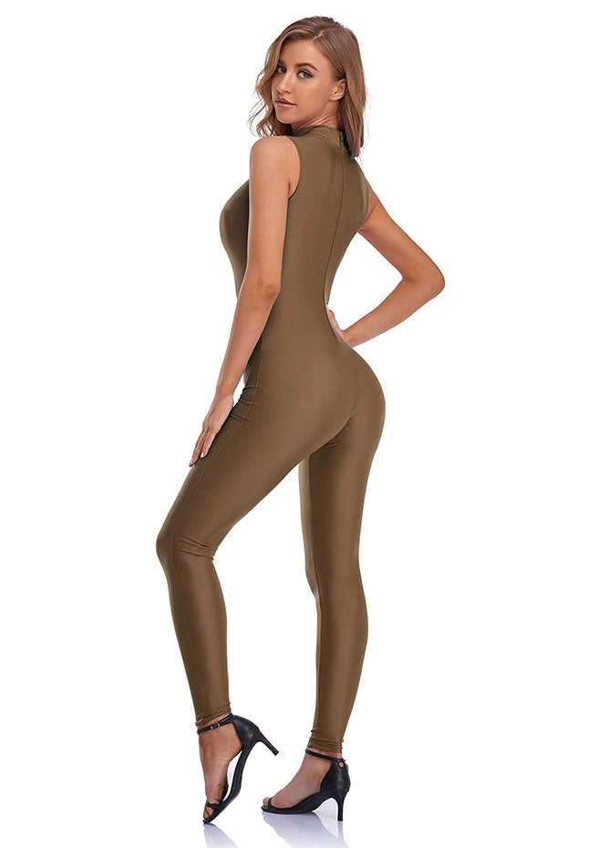 Spandex Sleeveless Turtleneck Bodycon Unitard for Women