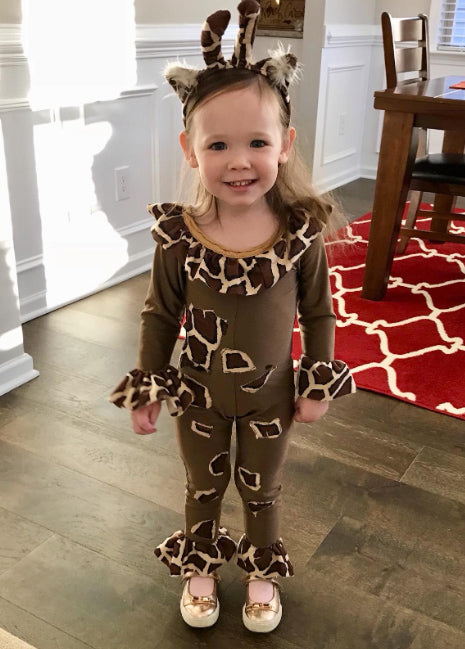 Girls Giraffe Costume Spandex Brown Unitard